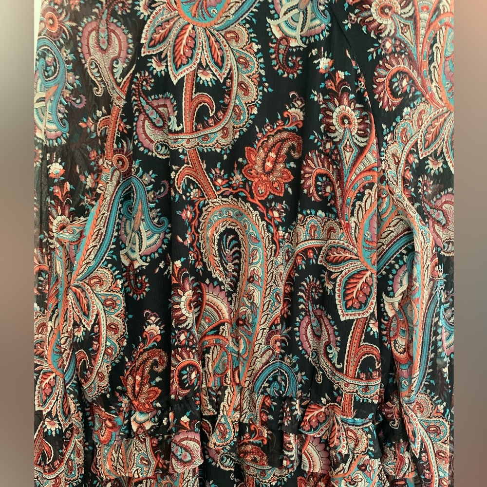FINAL PRICE NWT Banana Republic SILK Maxi Dress Black/Green/Red/Cream Paisley L - Picture 12 of 16